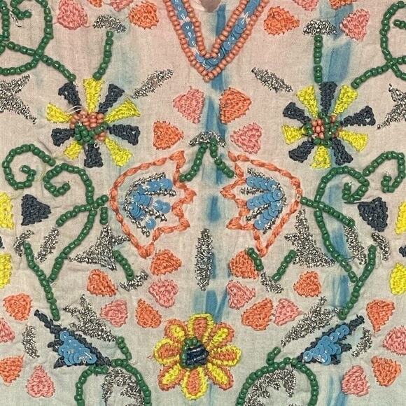 Sundance Women's Embroidered Beaded Tunic Swim Coverup SZ S Tie Dye Ombre Sequin - Picture 6 of 15